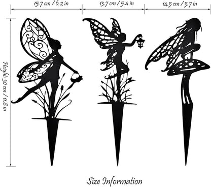 Tipmant Metal Iron Art Decoration Flower Fairy Silhouette Decorative Stakes Statues Ornament Crafts for Outdoor Gardens, Yard, Courtyards, Parks, Lawns, Potted Plants, Corridors etc. – 3 Pack