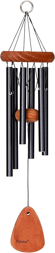 Festival 18-inch Redwood Wind Chime in Black by Wind River for Patio, Backyard, Garden, and Outdoor décor. Made in The USA