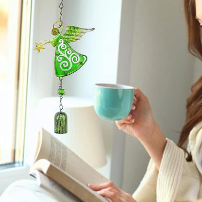 MrMrKura Metal Angel Wind Chime Hanging Decoration Ornament Bells Wing Angel Bell Decorative Hanging Bells, Gifts for Home Garden Decor Crafts (Green)