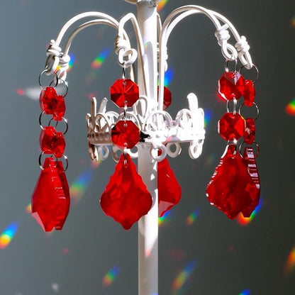 20pcs Chandelier Crystals Maple Leaf Prism Pendant Parts Connected Glass Octagon Beads Chain for Chandelier Decoration 38mm (Red)