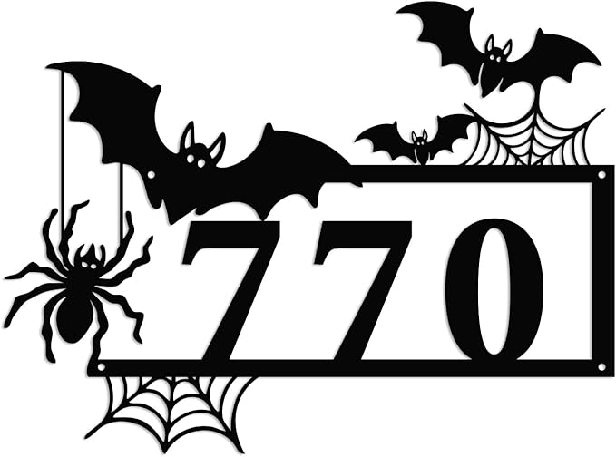 Personalized Gothic House Number metal Signs,Custom Address Number Metal Wall Art Decor,Black Plaques Outdoor wall Decorative Signage,Shed(8-30 Inches) (Spider C)
