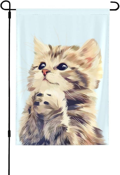 Cat Garden Flag Vertical Double Sided 12x18inch Small Cute Cat Garden Flag for Outside Farmhouse Seasonal Holiday Yard Decor
