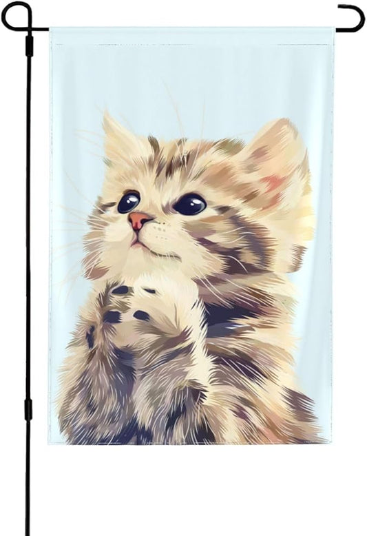 Cat Garden Flag Vertical Double Sided 12x18inch Small Cute Cat Garden Flag for Outside Farmhouse Seasonal Holiday Yard Decor