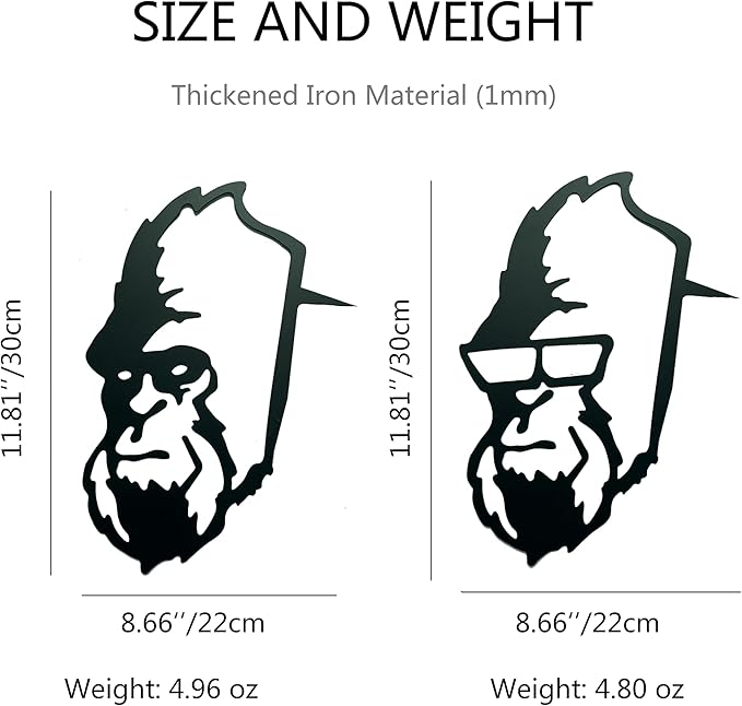 Peeping Bigfoot Metal Yard Art, Garden Branch Peeking Yeti Decor, Outdoor Metal Bigfoot Tree Hugger Decorations, Sasquatch Face for Outdoor Decorations, Set of 2