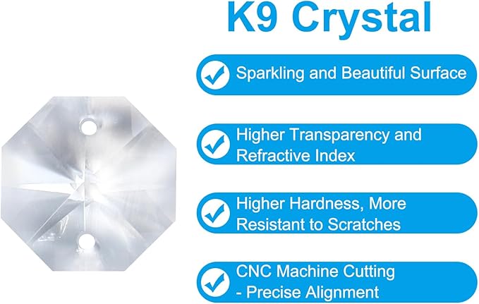 PATIKIL K9 Crystal Octagon Beads 2 Holes Pendants, 60 Pack 16mm Chandelier Prisms Parts Ornaments Hanging Beads for DIY Arts Crafts Decoration, Clear