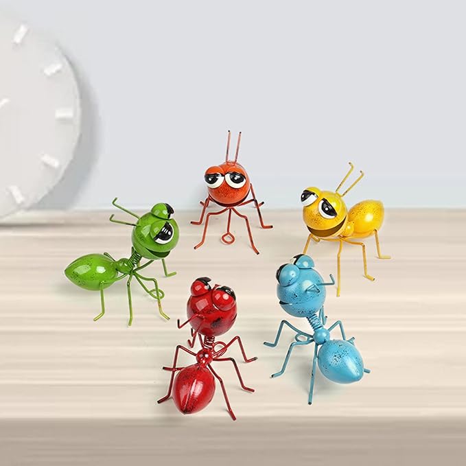 Metal Craft Ant Yard Decor Set of 5 Colorful Cute Insect Wall Sculptures Indoor and Outdoor Colorful Metal Art Decoration