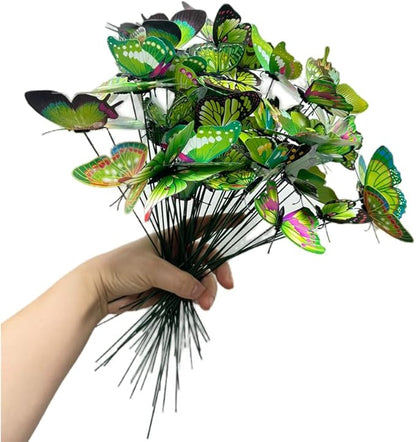 Rikyo 3D Butterfly Garden Stake Decor,10" PVC Butterfly Garden Decor for Outside,Shaking Head Artificial Butterflies for Cake Bouquet Wall Lawn Pathway Plant Pot Flower Bed Yard Decor (50, Green)