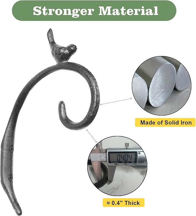 Z metnal Cast Iron Plant Hanger - 5.2 inch Little Bird Rustic Wall Mounted Hanging Basket Holder for Outdoor Garden, Patio, Porch Decor - Heavy Duty Metal Hook Bracket, 2 pcs