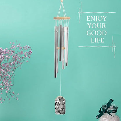 Wind Chimes for Outside,Black White Tiger Printed Cute Aluminium Windchimes Outdoors,Soothing Melodic Memorial Wind Chime for House Porch Patio Garden Balcony Decor