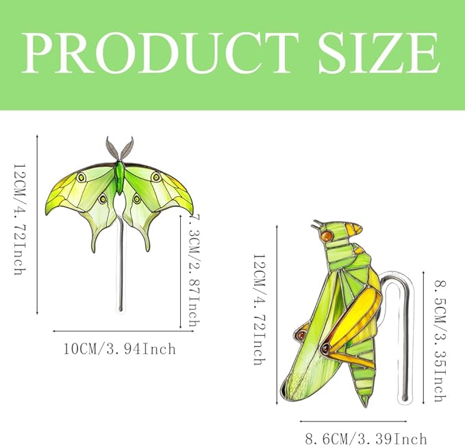 JOONOR 2 Pieces Stained Acrylic Moth Flower Pot Hugger Cute Animal Moth Grasshopper Statue for Planter Hanger Decorations Outdoor Fairy Garden Planter Edge Accessories,Style E