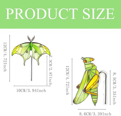 JOONOR 2 Pieces Stained Acrylic Moth Flower Pot Hugger Cute Animal Moth Grasshopper Statue for Planter Hanger Decorations Outdoor Fairy Garden Planter Edge Accessories,Style E
