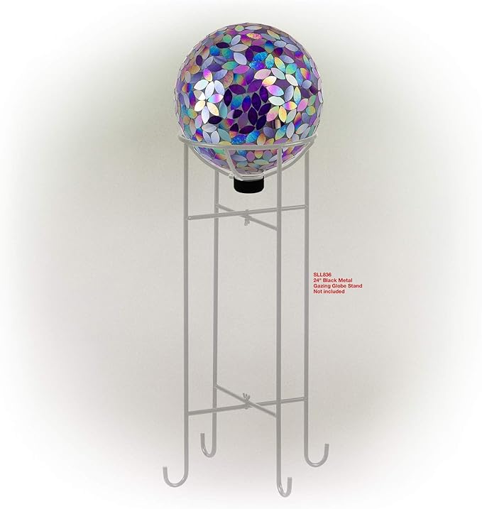 Alpine Corporation 10" Diameter Indoor/Outdoor Glass Mosaic Gazing Globe Yard Decoration, Purple Pearlized Petals Design