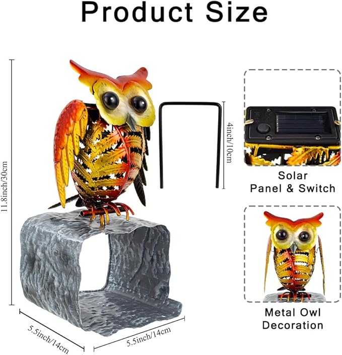 Owl Metal Gutter Downspout Extensions with Solar Powered Lights, Outdoor Waterproof Splash Block Sculpture Garden Decor, Animal Statue Ornaments for Garden, Yard, Lawn