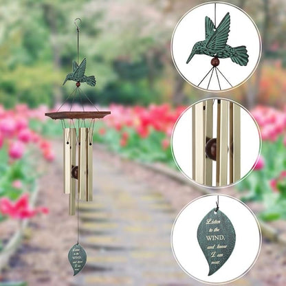 ASTARIN Hummingbird Wind Chimes Personalized, Small Memorial Wind Chimes Outdoor, Wind Chimes with 4 Square Metal Tubes for Patio Home Yard Housewarming Hanging Decor,Bird Collection