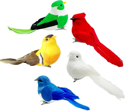 5pcs Artificial Birds Fake Birds Decorative Realistic Feather Birds Ornaments for Crafts Garden Flower Floral Arrangements and Christmas Decor Yard Patio Wreath Designs