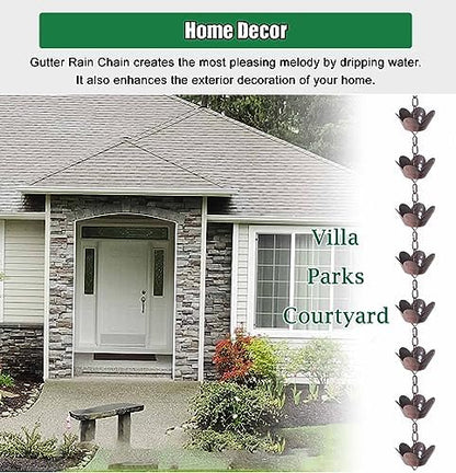 Decorative Rain Chains Waterfall, Rain Catcher Chain Copper, 2.4m/2.6m/2.8m/3.2m Aluminum Rain Chains for Gutters, Outside Water Diverter Rain Guide Chain for Patio Porch (3.2m/9.8 ft)