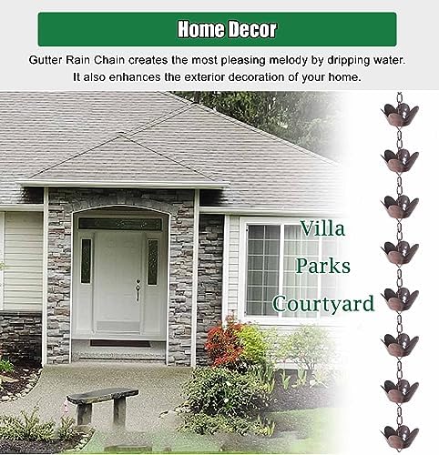 Decorative Rain Chains Waterfall, Rain Catcher Chain Copper, 2.4m/2.6m/2.8m/3.2m Aluminum Rain Chains for Gutters, Outside Water Diverter Rain Guide Chain for Patio Porch (3.6m/10.4ft)