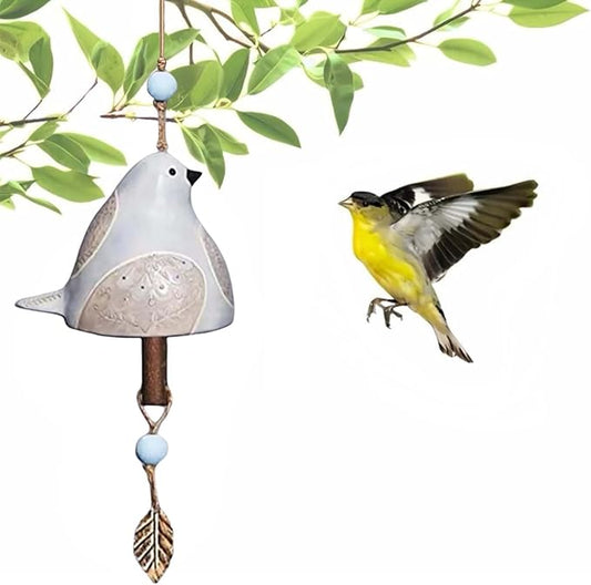 Bird Song Bell Wind Chime, Hanging Bell Bird Song Bell Garden Decoration, Hanging Rustic Wind Chime, Memorial Wind Chimes for Outside and Indoor, Gifts for Mom Friends (Grey)