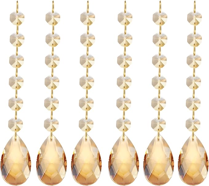 PATIKIL Teardrop Crystal Chandelier Pendants Beads, 6 Pack 160mm Length 38mm Chandelier Prisms Parts Ornaments Hanging Beads for DIY Arts Crafts Decoration, Electroplating Gold Tone
