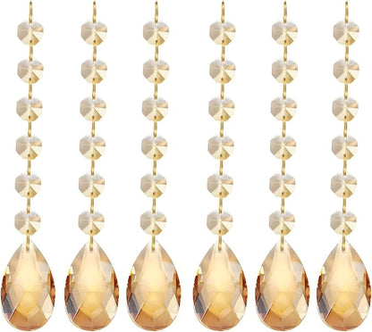 PATIKIL Teardrop Crystal Chandelier Pendants Beads, 6 Pack 160mm Length 38mm Chandelier Prisms Parts Ornaments Hanging Beads for DIY Arts Crafts Decoration, Electroplating Gold Tone