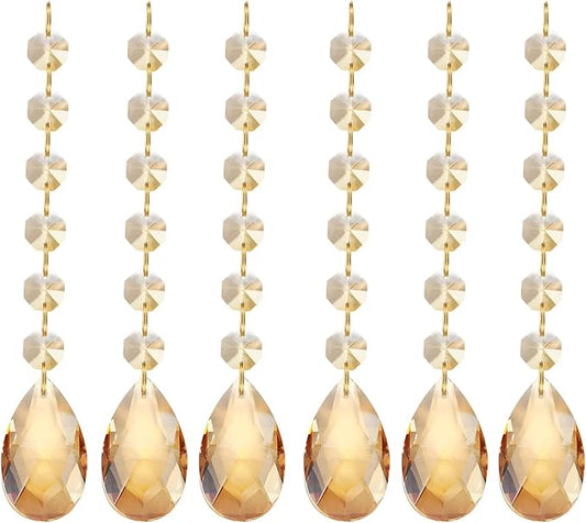 PATIKIL Teardrop Crystal Chandelier Pendants Beads, 6 Pack 160mm Length 38mm Chandelier Prisms Parts Ornaments Hanging Beads for DIY Arts Crafts Decoration, Electroplating Gold Tone