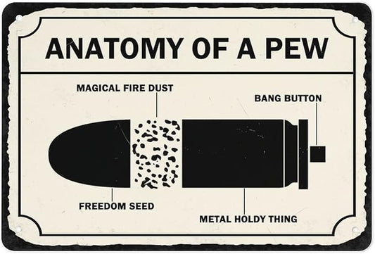 Warning Sign, Anatomy Of A Pew, Private Property Yard Metal Tin Sign Wall Decor, Industrial Grade Aluminum 8X12 Inch