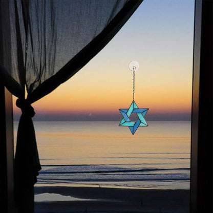 Jewish Star Stained Glass Window Hanging,Star of David Suncatcher for Home Office,Family Guardian Birthday Gifts for Women, Housewarming Gifts