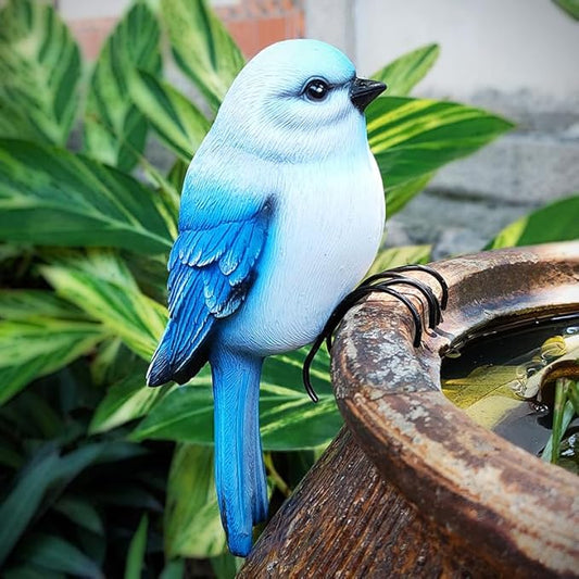 Resin Bird Statue for Garden Decorations, 6.7inch Mini Bird Figurine Plant Pot Decorations for Outdoor Indoor Decoration at Lawn and Yard (Blue)