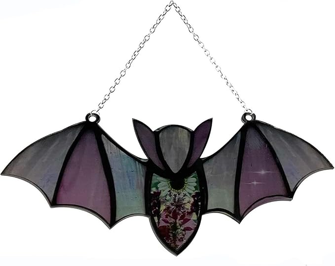Colorful Acrylic Bat Decoration Window Hanging Suncatcher, Stunning Hanging Window Panels for Halloween Decoration, Acrylic Window Wall Art Decor for Living Room, Home, Office, Kitchen (Black)
