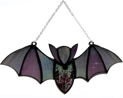 Colorful Acrylic Bat Decoration Window Hanging Suncatcher, Stunning Hanging Window Panels for Halloween Decoration, Acrylic Window Wall Art Decor for Living Room, Home, Office, Kitchen (Black)