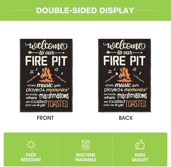AVOIN colorlife Welcome To Our Fire Pit Camping Garden Flag 12 x 18 Inch Double Sided, RV Campsite Campfire Camper Yard Outdoor Decoration