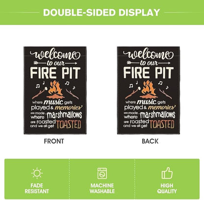 AVOIN colorlife Welcome To Our Fire Pit Camping Garden Flag 12 x 18 Inch Double Sided, RV Campsite Campfire Camper Yard Outdoor Decoration
