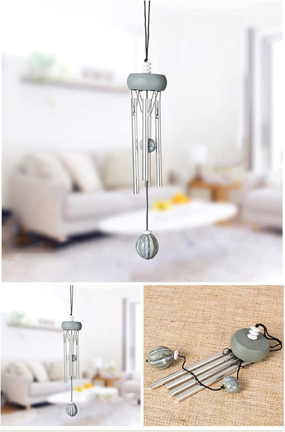 i-lan 2 Pack Small Silver Wind Chimes for Outside, Mini Aluminum Tubes with Ceramic Drop, Gentle Soothing Sound for Garden Patio Porch Decor, Zen Hanging Memorial Gifts for Mom Backyard Balcony