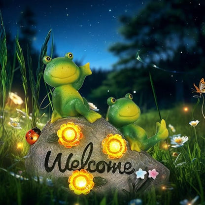 Generic Solar Garden Outdoor Statues Solar Frog Garden Decor Lawn Decor Frog Figurine for Patio with 4 LED Light Cute Frog Face with Solar Lights Gardening Gifts for Mom, Green