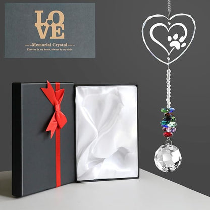 Pet Memorial Suncatcher with Paw Print,Dog Memorial Gifts for Loss of Dog,Pet Loss, Thoughtful Dogs,Sympathy Gift for Loss of Dog Cat,Rainbow Bridge Maker for Windows, Room, Outdoor Garden,Home Decor