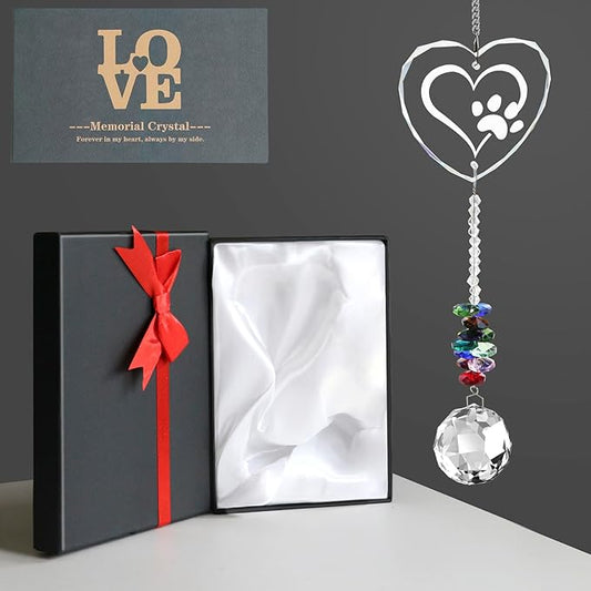 Pet Memorial Suncatcher with Paw Print,Dog Memorial Gifts for Loss of Dog,Pet Loss, Thoughtful Dogs,Sympathy Gift for Loss of Dog Cat,Rainbow Bridge Maker for Windows, Room, Outdoor Garden,Home Decor