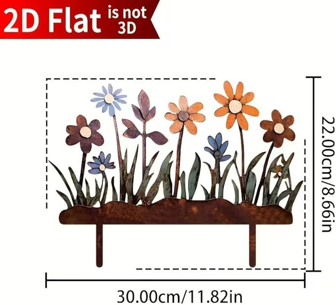 Rusty Metal Wild Flowers Garden Stakes 11.82 x 8.47 inches, Decorative Flowers Yard Stake Metal Art for Outdoor Garden Lawn Decor (Flower-H)