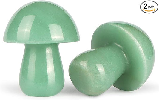 Mini Mushrooms Crystal Mushroom Sculpture Decor Mini Mushroom Gifts Cute Home Decor Living Room Decorations Fairy Garden Accessories 2Pcs 1.7" Green Aventurine