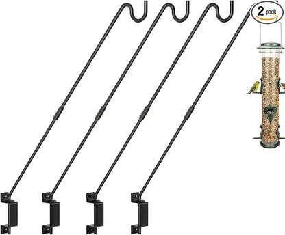 AILIN YELOKIE 32" 360° Swivel Deck Hook - Heavy Duty Solid Steel Plant Hanger, 12-Directional Adjustable Wall Bracket for Bird Feeders/Pole, Outdoor Plants & Wind Chimes, Black (4-Pack)
