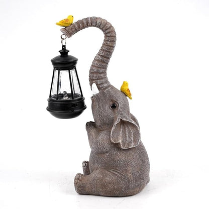 Elephant Garden Statues with Solar Lantern Outdoor Elephants Figurine Resin Elephant Sculpture Solar Lights for Decoration Yard Patio Balcony Lawn Ornament Art Decor, Unique Gift for Grandma Wowen Mom