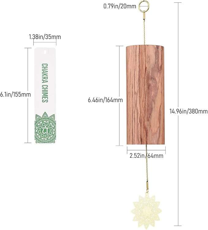 Chakra Chimes Natural Bamboo Wind Chimes Meditation Chord Windchime Wind Bell for Home Decoration Zen Mindfulness Heart Chakra