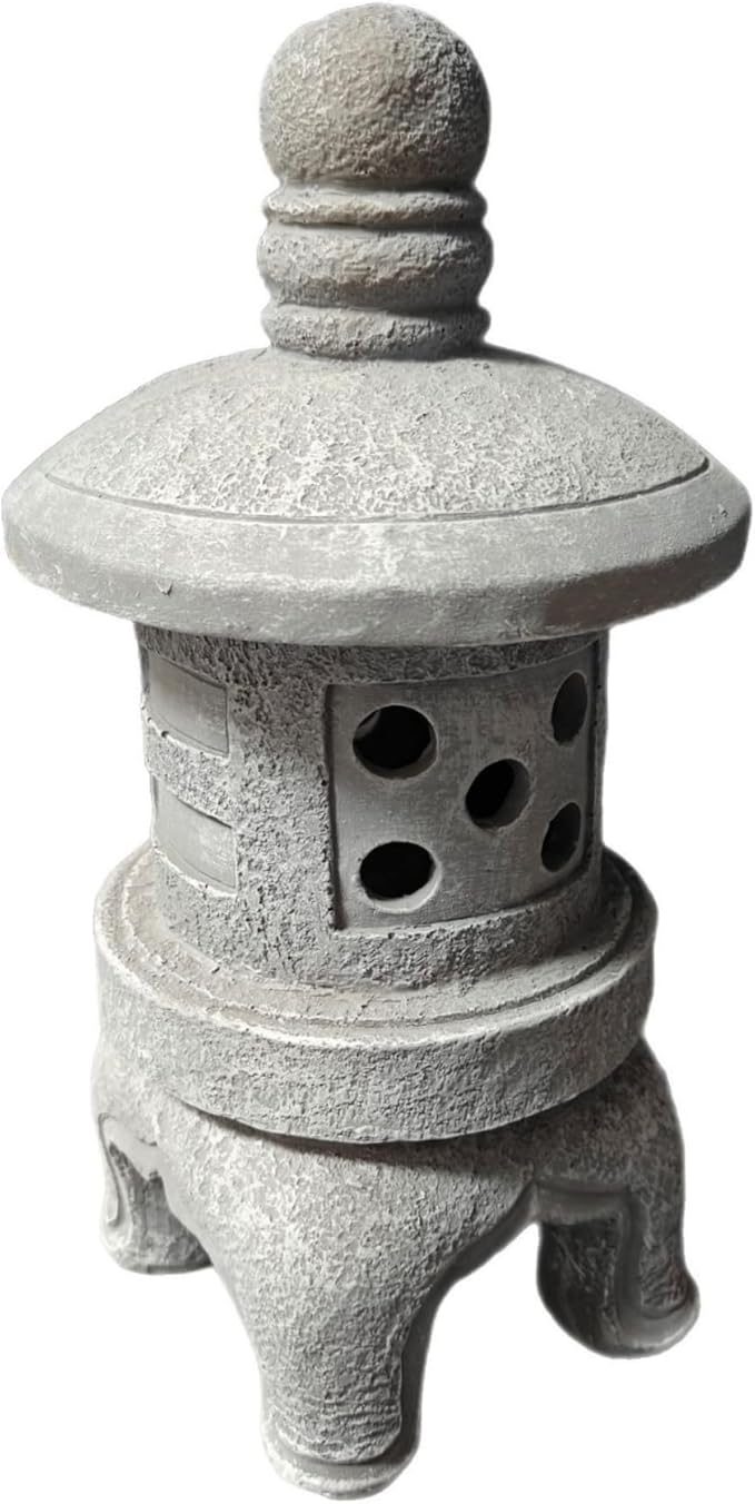 Japanese Garden Decor Solar Pagoda Light, Outdoor Stone Finish Pagoda Garden Statue with Auto On/Off for Patio Yard, Pet Decors