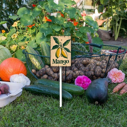Uptell Vintage Aluminum Mango Fruit Signs Yard Sign with Stake for Garden Fruit Garden Label Stakes Plant Markers for Outdoor Plants Waterproof 7x8.8 inch