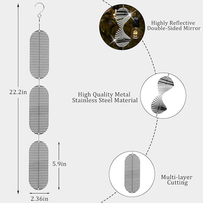 Stainless Steel Bird Deterrents for Outside Patio, Reflective 3D Bird Scare Devices Wind Spinners Outdoor Decor, Woodpecker Deterrent Bird Reflectors to Keep Pigeon Crow Away House Yard Window Porch