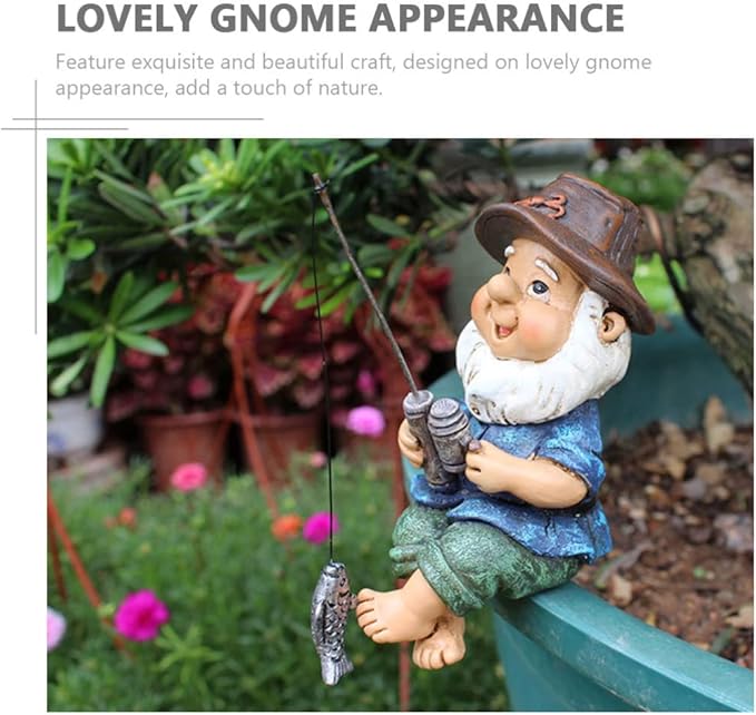 Yardwe 1pc Fishing Dwarf Resin Statue Decor Ornament for Landscape Outdoor Sculpture for Lawn Decoration Unique for Home and Garden