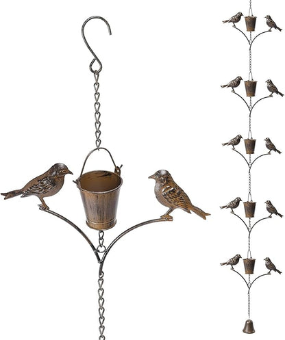 taman Rain Chain Set, 6.52ft Bird Rain Chain for Gutters,Functional and Decorative Replacement Downspout Rain Chain for Outside,Metal Copper Divert Rain Catcher