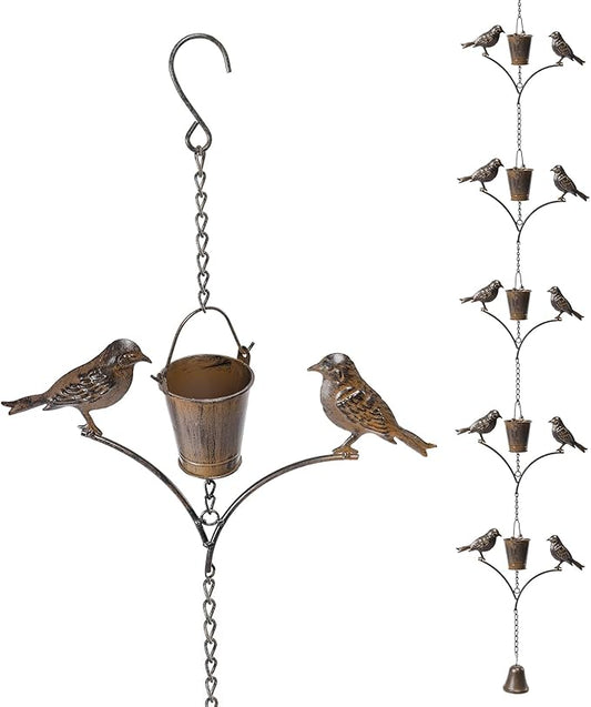 taman Rain Chain Set, 6.52ft Bird Rain Chain for Gutters,Functional and Decorative Replacement Downspout Rain Chain for Outside,Metal Copper Divert Rain Catcher
