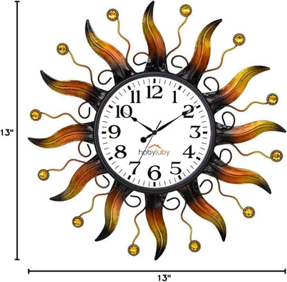 Outdoor Clock Silent Non-Ticking, Sun Outdoor Wall Clock Waterpooof Outside Clock for Patio, Home Decorations(Orange)