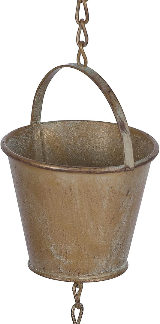 Jemeni 5 Ft Length Hanging Metal Rain Chime Decorative for Outdoor Garden, Watering Can & Buckets with Bell, Copper Patina…