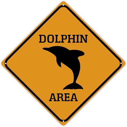 Caution Dolphin Crossing XING Tin Sign Dolphin Area Warning Street Sign Ocean Animal Novelty Caution Road Sign for Outdoor Home Driveway Garden Yard Park 12x12in